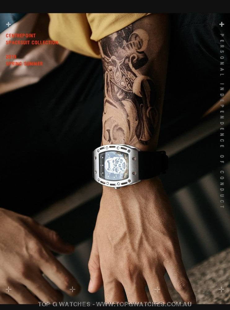 Infamous Baogela Tonneau Skull Style Luminous Quartz Skeleton Waterproof 3ATM Wristwatch - Top G Watches