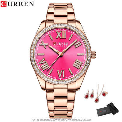 Ladies Curren Diamond Finish Luxury 5Pc Jewellery Set - 9088 Ring Earrings Necklace Watch Mega