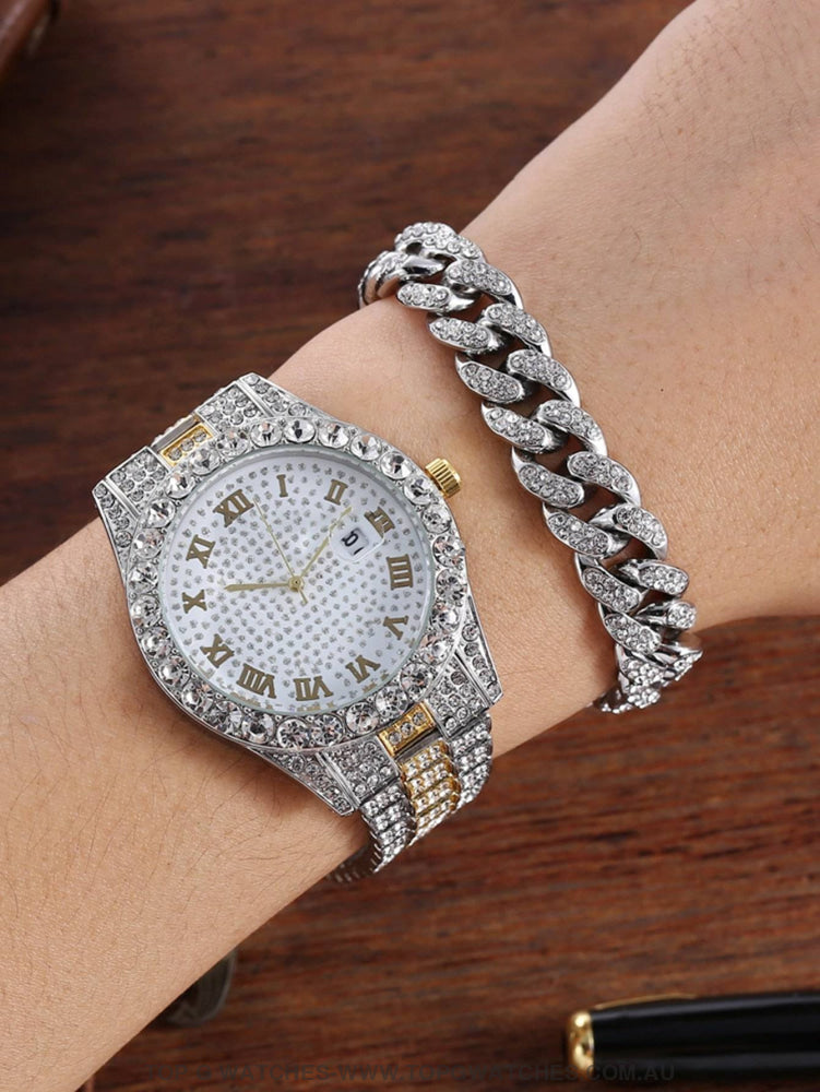 Ladies' Ultimate Diamond Gold Silver Dress Fashion Bracelet Watch Combo - Top G Watches