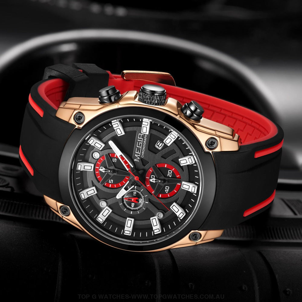 Latest GT Sports Touring Megir' Quartz Chronograph Sports 30M Waterproof Luminous Hands 2144 Wristwatch - Top G Watches