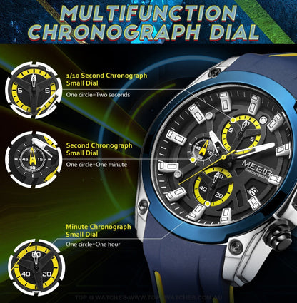 Latest GT Sports Touring Megir' Quartz Chronograph Sports 30M Waterproof Luminous Hands 2144 Wristwatch - Top G Watches