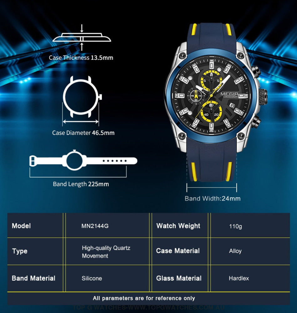 Latest GT Sports Touring Megir' Quartz Chronograph Sports 30M Waterproof Luminous Hands 2144 Wristwatch - Top G Watches