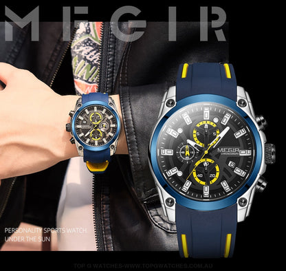 Latest GT Sports Touring Megir' Quartz Chronograph Sports 30M Waterproof Luminous Hands 2144 Wristwatch - Top G Watches