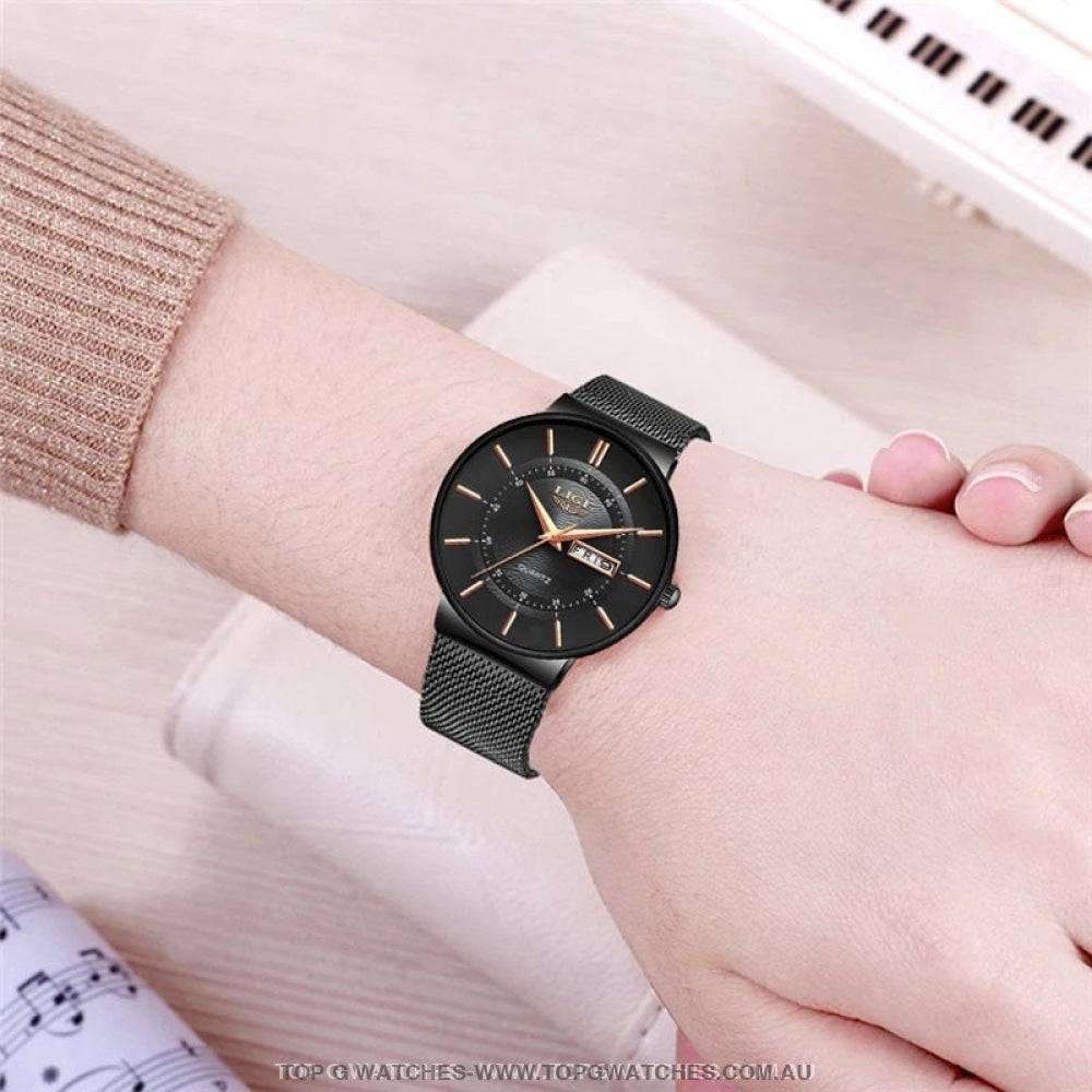 Stylish Lige Elegant Ultra Thin Bracelet Ladies' Fashion Dress Wristwatch - Top G Watches