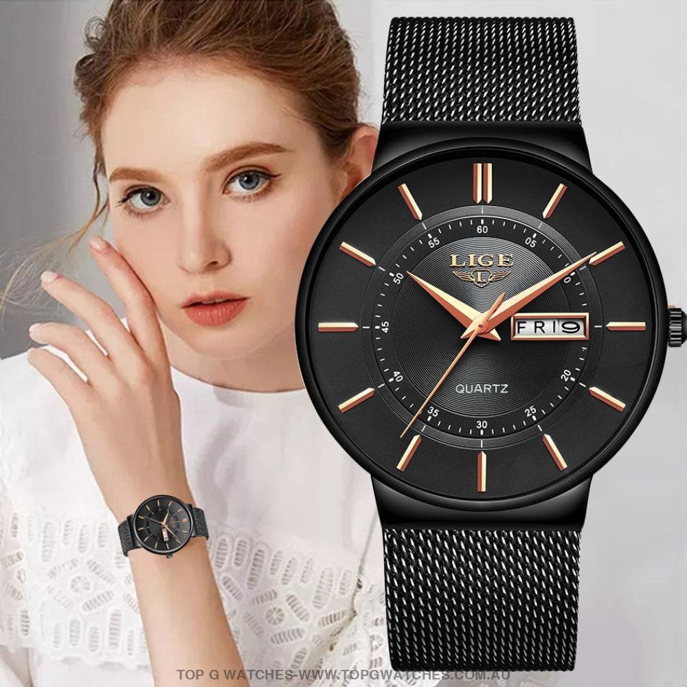 Stylish Lige Elegant Ultra Thin Bracelet Ladies' Fashion Dress Wristwatch - Top G Watches