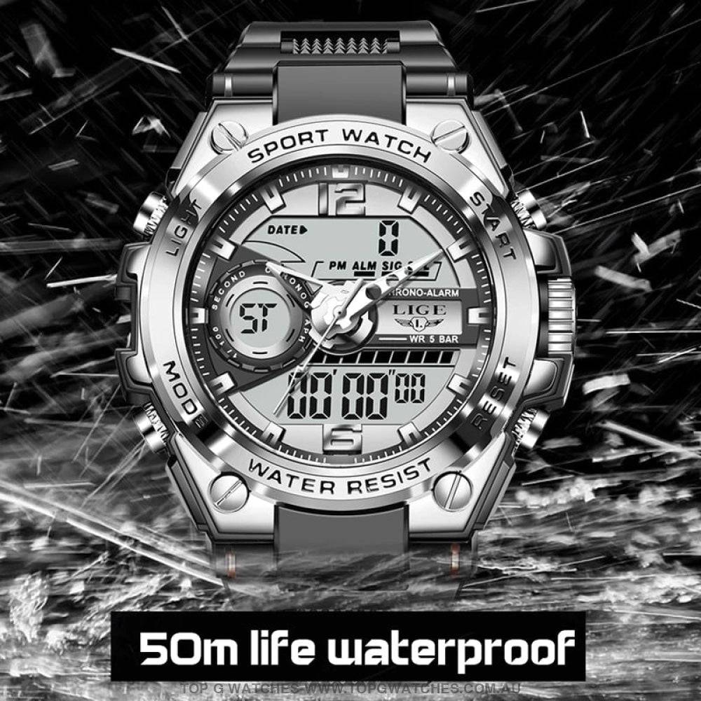 Sports Lige Digital Men's Military Watch 50m Waterproof LED Quartz Watch - Top G Watches