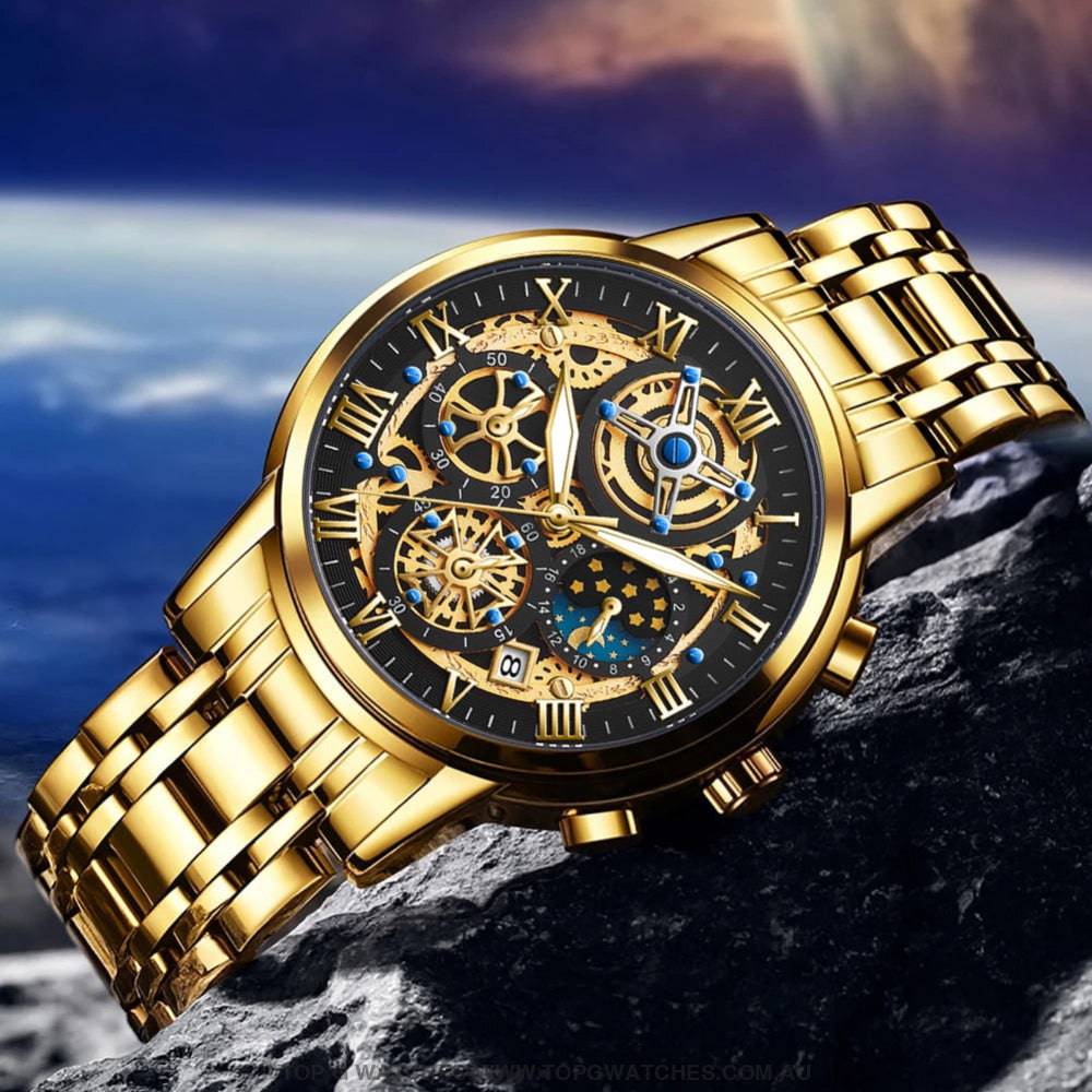 Luxury Gold Lige 3ATM Waterproof Sports Multi Dial Quartz Dress Wristw Top G Watches