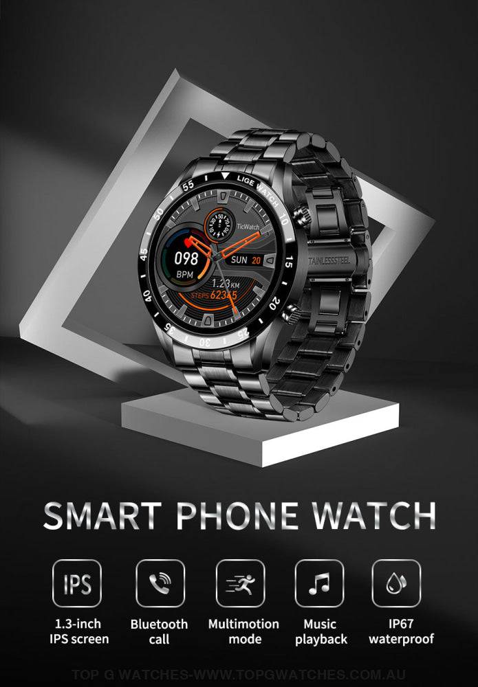 Steel-belt Lige Smart Touch Screen Bluetooth Waterproof Sport Fitness Companion Watch - Top G Watches