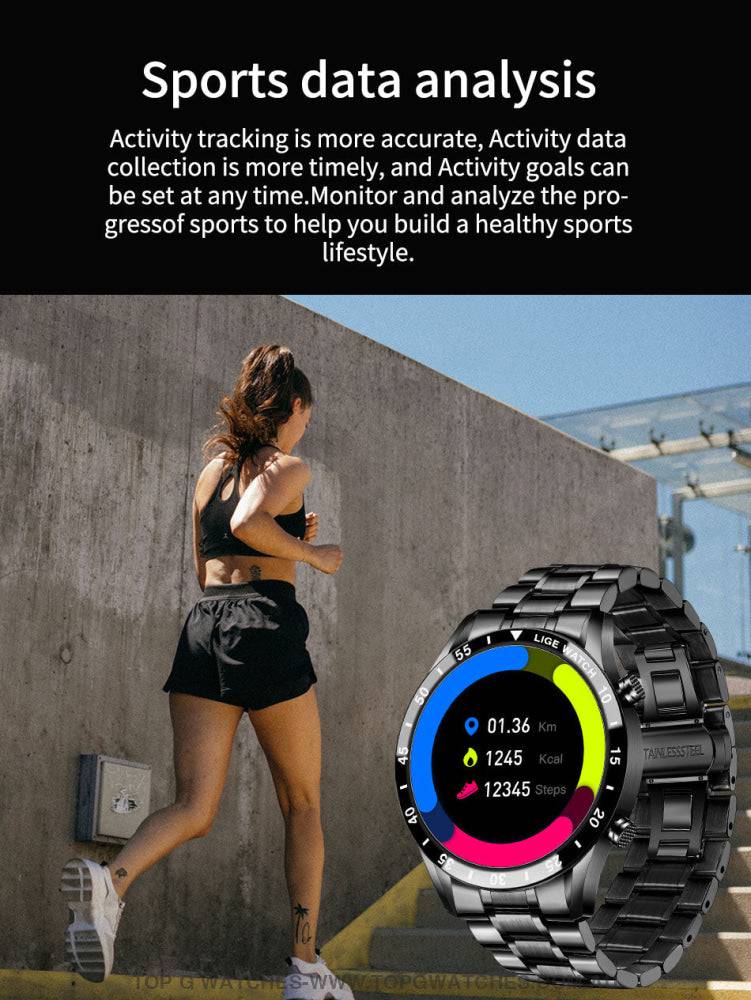 Steel-belt Lige Smart Touch Screen Bluetooth Waterproof Sport Fitness Companion Watch - Top G Watches