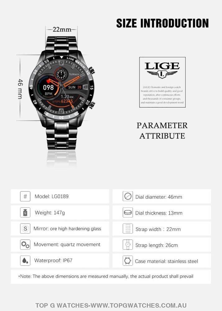 Steel belt Lige Smart Touch Screen Bluetooth Waterproof Sport Fitness Top G Watches