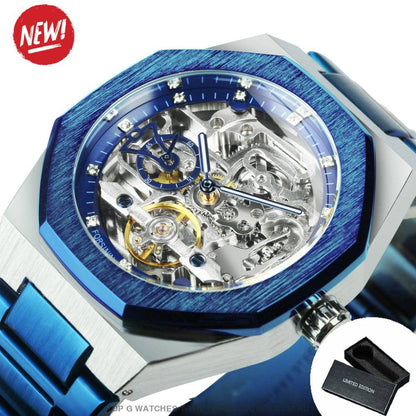 Luxury Forsining Tourbillon Hollow Mechanical Automatic Brushed Stainless-Steel Men's Business Dress Watch - Top G Watches