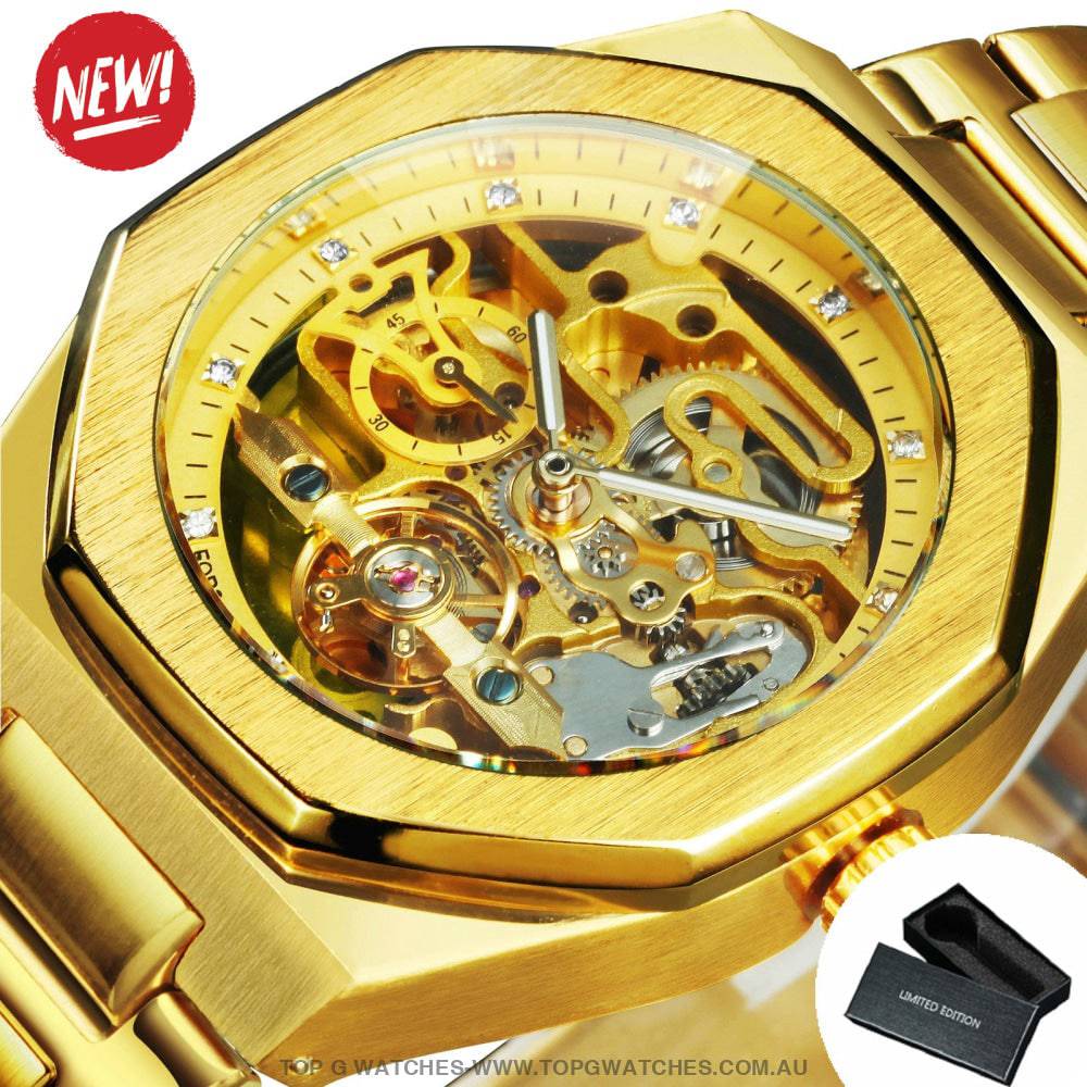 Luxury Forsining Tourbillon Hollow Mechanical Automatic Brushed Stainless-Steel Men's Business Dress Watch - Top G Watches