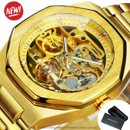 Luxury Forsining Tourbillon Hollow Mechanical Automatic Brushed Stainless-Steel Men's Business Dress Watch - Top G Watches