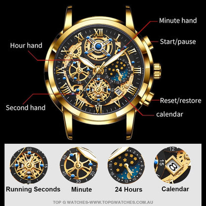 New Luxury Stylish Gold Waterproof Sports Dial Quartz Wristwatch - Top G Watches