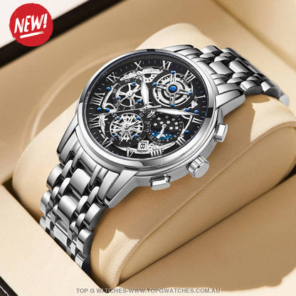 Luxury Gold Lige 3ATM Waterproof Sports Multi-Dial Quartz Dress Wristwatch - Top G Watches