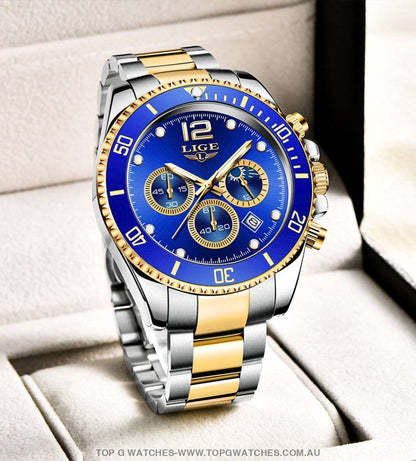 Luxury Lige' 24Hour Moon Phase Sport Waterproof Quartz Chronograph Business Wrist Watch - Top G Watches
