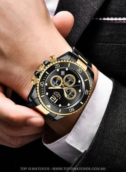 Luxury Lige' 24Hour Moon Phase Sport Waterproof Quartz Chronograph Business Wrist Watch - Top G Watches