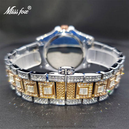 Luxury Miss Foxy Iced-Out Diamond Finish Bezel Calendar Quartz Fashion Dress Watch - Top G Watches