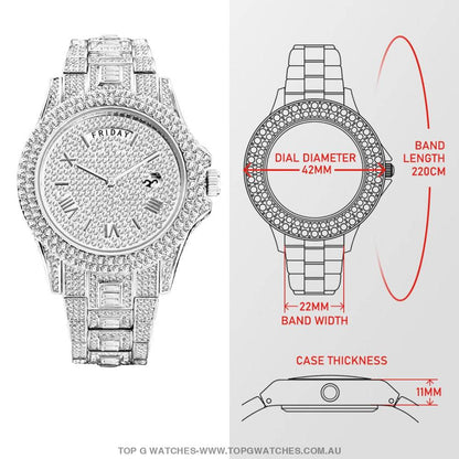 Luxury Miss Foxy Iced-Out Diamond Finish Bezel Calendar Quartz Fashion Dress Watch - Top G Watches