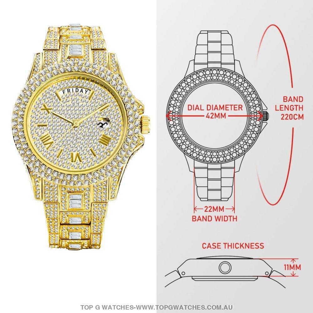 Luxury Miss Foxy Iced-Out Diamond Finish Bezel Calendar Quartz Fashion Dress Watch - Top G Watches