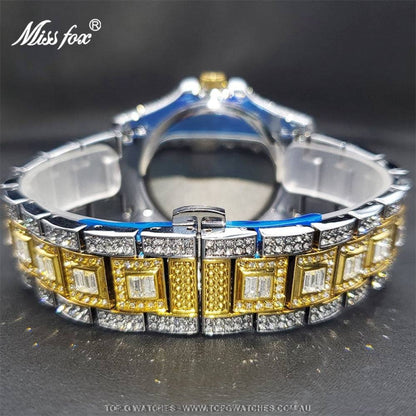 Luxury Miss Foxy Iced-Out Diamond Finish Bezel Calendar Quartz Fashion Dress Watch - Top G Watches