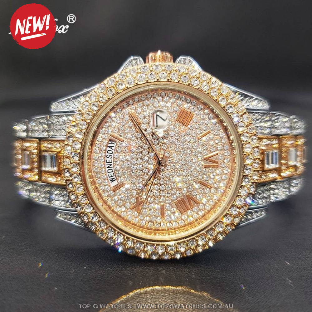 Luxury Miss Foxy Iced-Out Diamond Finish Bezel Calendar Quartz Fashion Dress Watch - Top G Watches