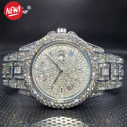 Luxury Miss Foxy Iced-Out Diamond Finish Bezel Calendar Quartz Fashion Dress Watch - Top G Watches