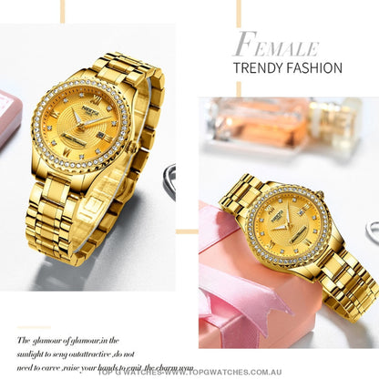 Gold NIBOSI Top Brand Luxury Ladies Classic Bracelet Wrist Watch - Top G Watches