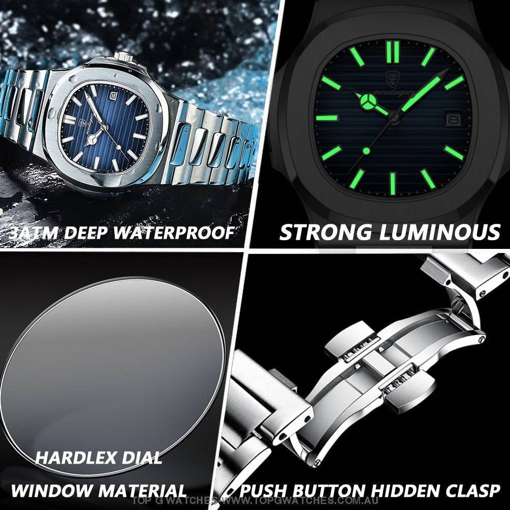 Luxury Poedagar Business Luminous Steel Square Quartz-Crystal Watch - Top G Watches