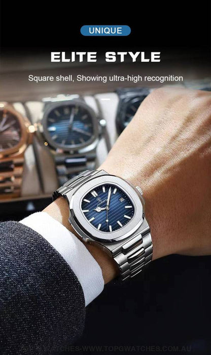 Luxury Poedagar Business Luminous Steel Square Quartz-Crystal Watch - Top G Watches