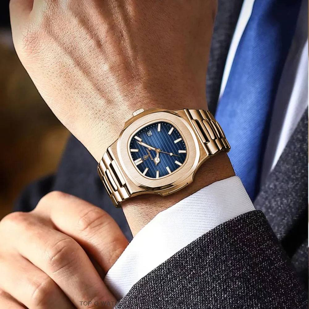 Luxury Poedagar Business Luminous Steel Square Quartz Divers Wristwatch - Top G Watches