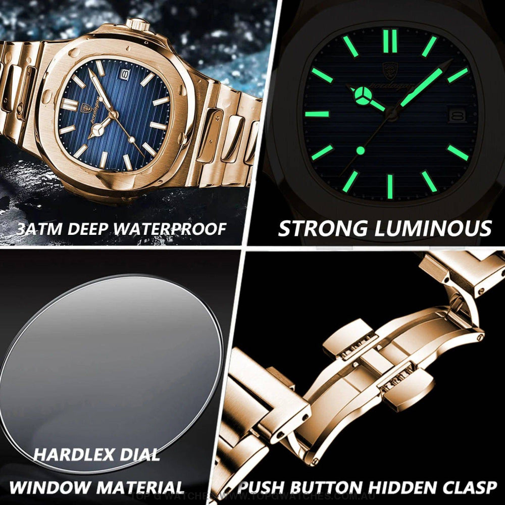 Luxury Poedagar Business Luminous Steel Square Quartz Divers Wristwatch - Top G Watches