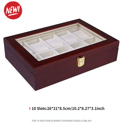 New Luxury Stained Polished Wooden Watch Jewelry Storage Box 10 Slots Accessories