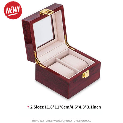 New Luxury Stained Polished Wooden Watch Jewelry Storage Box 2 Slots Accessories