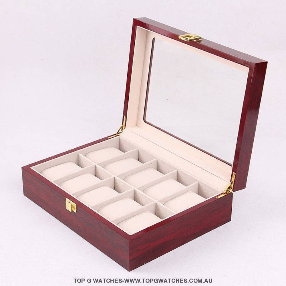 Luxury Stained Polished Wooden Watch Jewellery Storage Box - Top G Watches