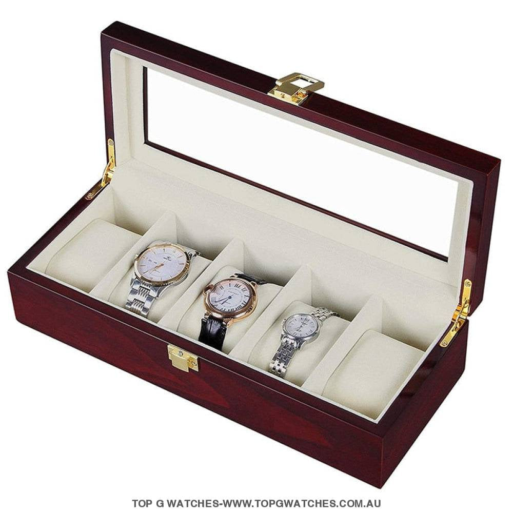 Luxury Stained Polished Wooden Watch Jewellery Storage Box - Top G Watches