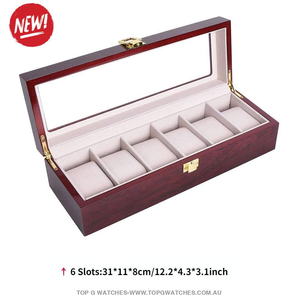 Luxury Stained Polished Wooden Watch Jewellery Storage Box - Top G Watches