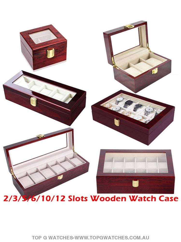 Luxury Stained Polished Wooden Watch Jewellery Storage Box - Top G Watches