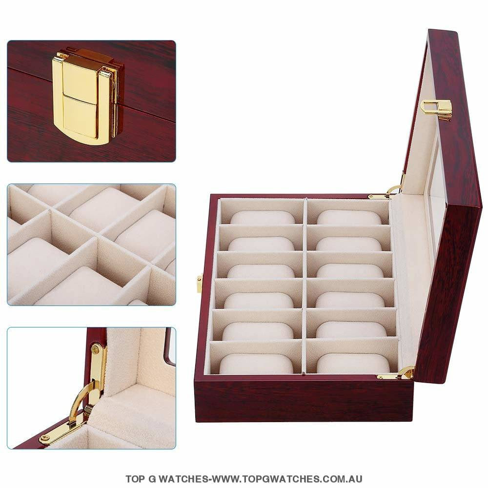 Luxury Stained Polished Wooden Watch Jewellery Storage Box - Top G Watches