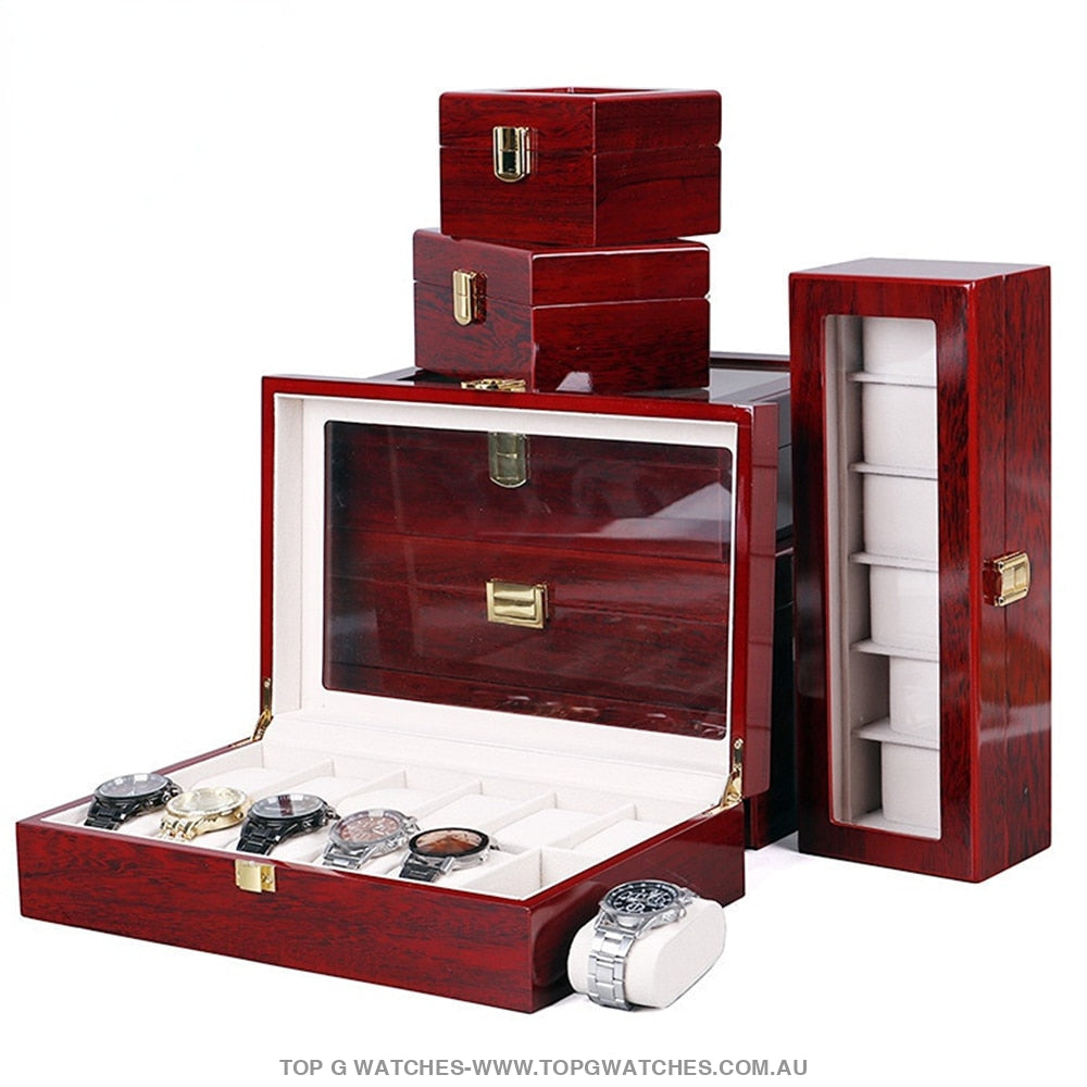 New Luxury Stained Polished Wooden Watch Jewelry Storage Box Accessories