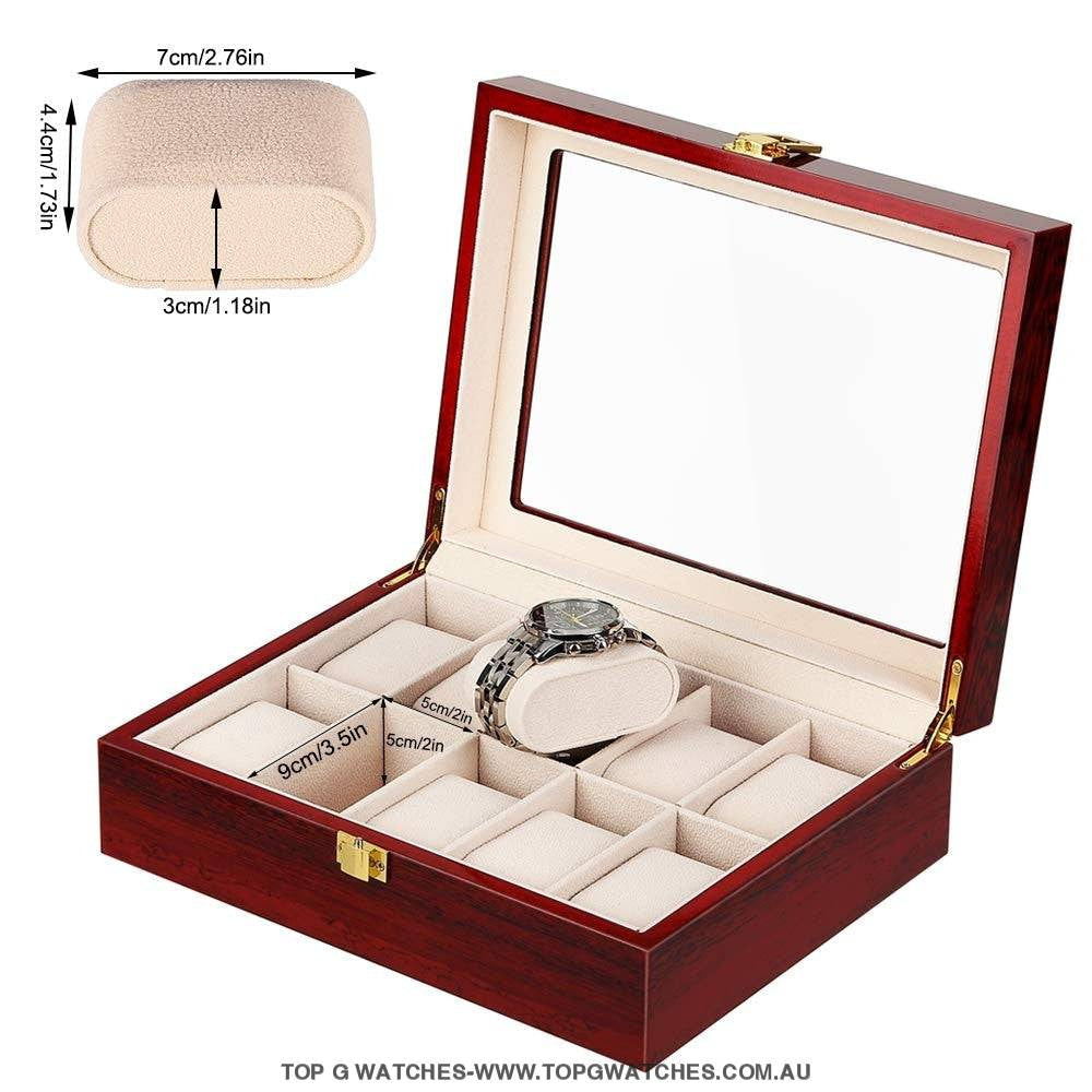 Luxury Stained Polished Wooden Watch Jewellery Storage Box - Top G Watches