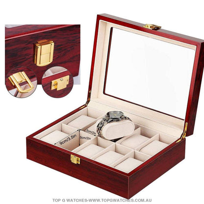 Luxury Stained Polished Wooden Watch Jewellery Storage Box - Top G Watches