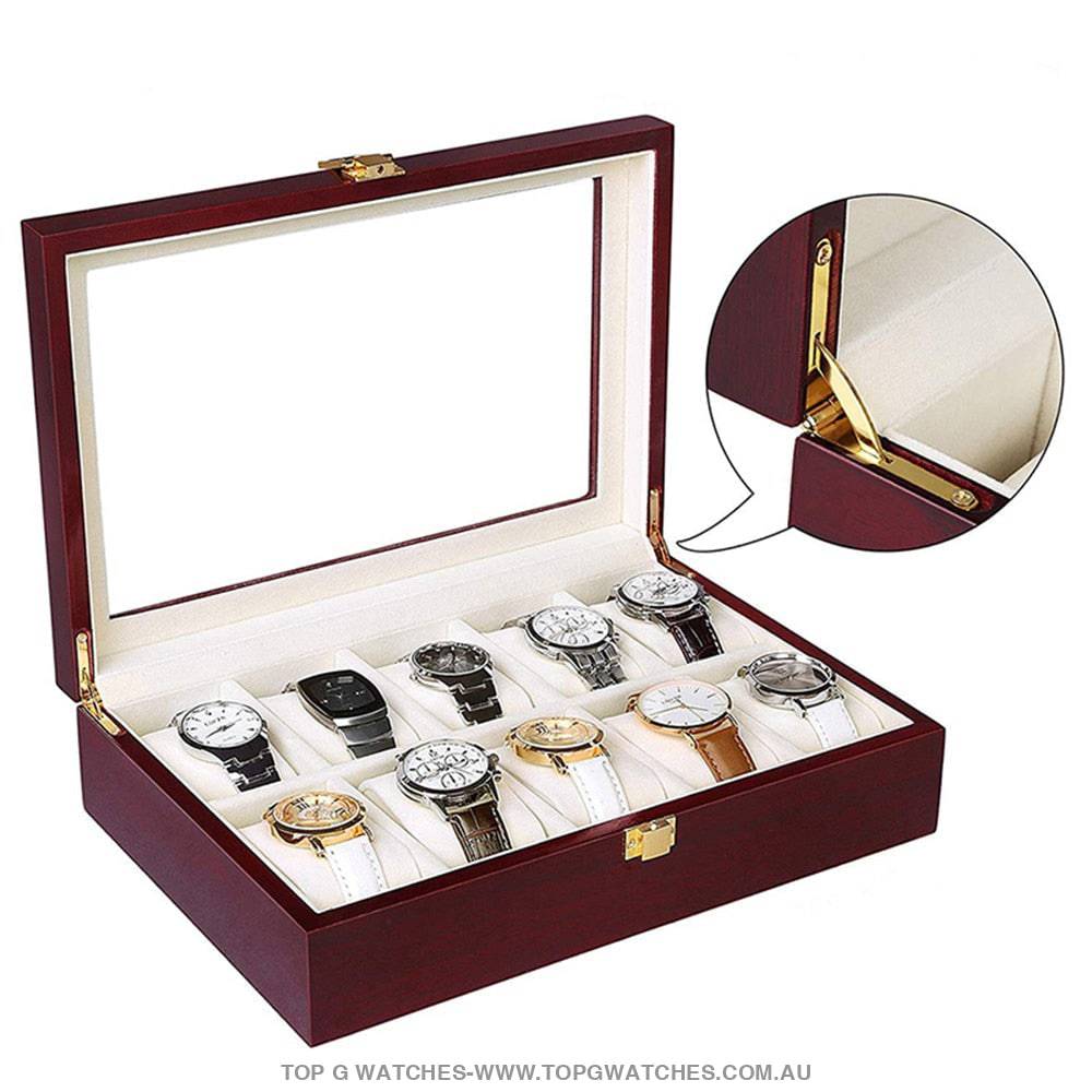 Luxury Stained Polished Wooden Watch Jewellery Storage Box - Top G Watches