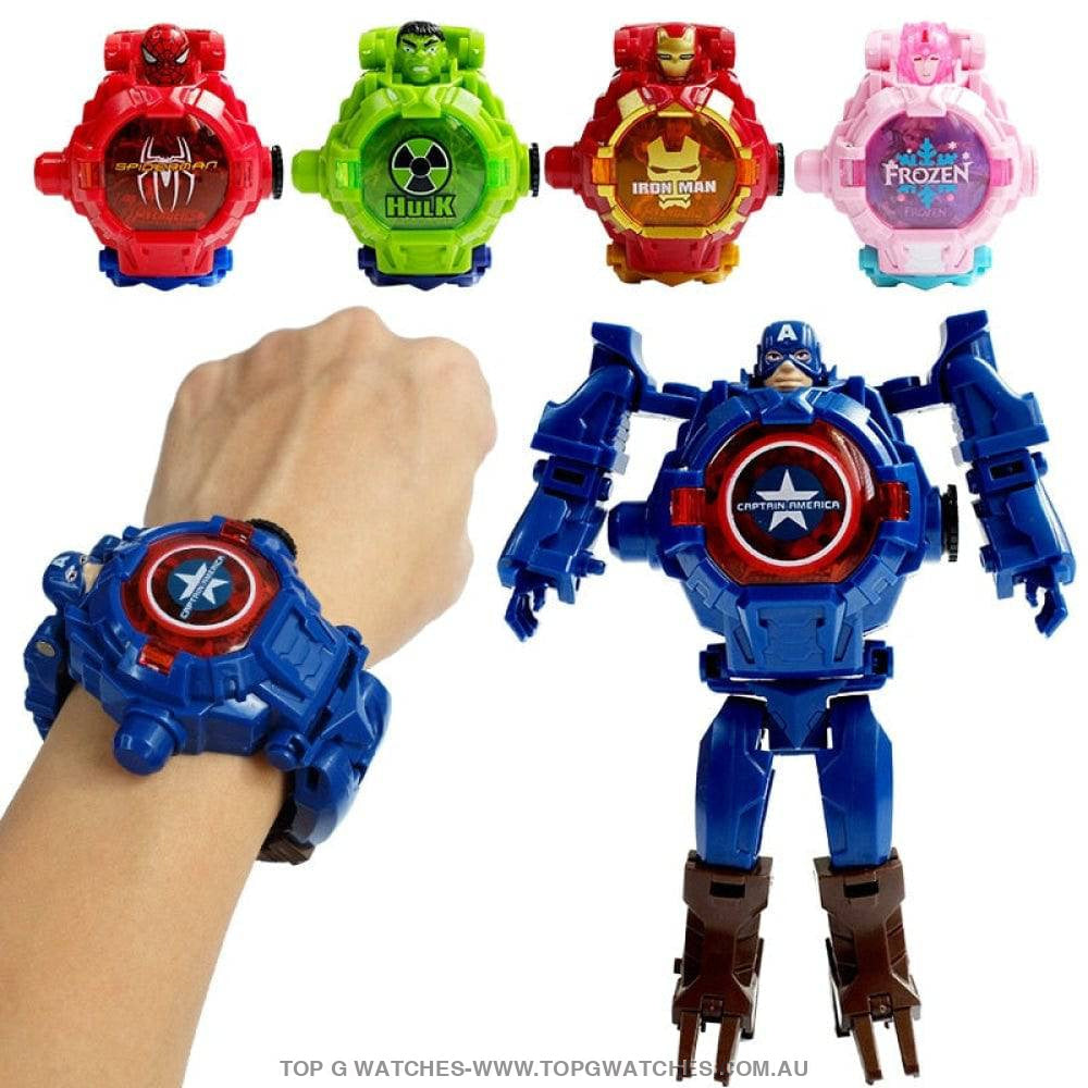 Marvel Iron Man Spiderman Disney Frozen Children's Transformer LED Children's Toy Watch - Top G Watches