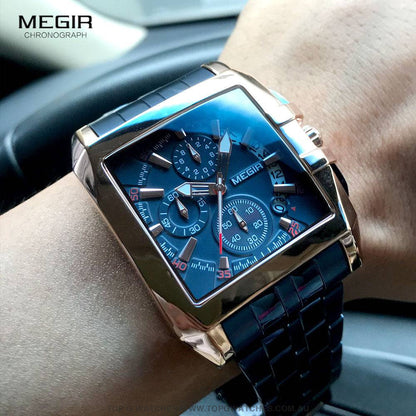 Megir Big Dial Stainless Steel Luxury Waterproof Luminous Military Sport Watch - Top G Watches