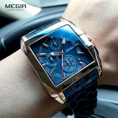 2023 New Megir Big Dial Stainless Steel Luxury Waterproof Luminous Military Sport Watch - Top G Watches