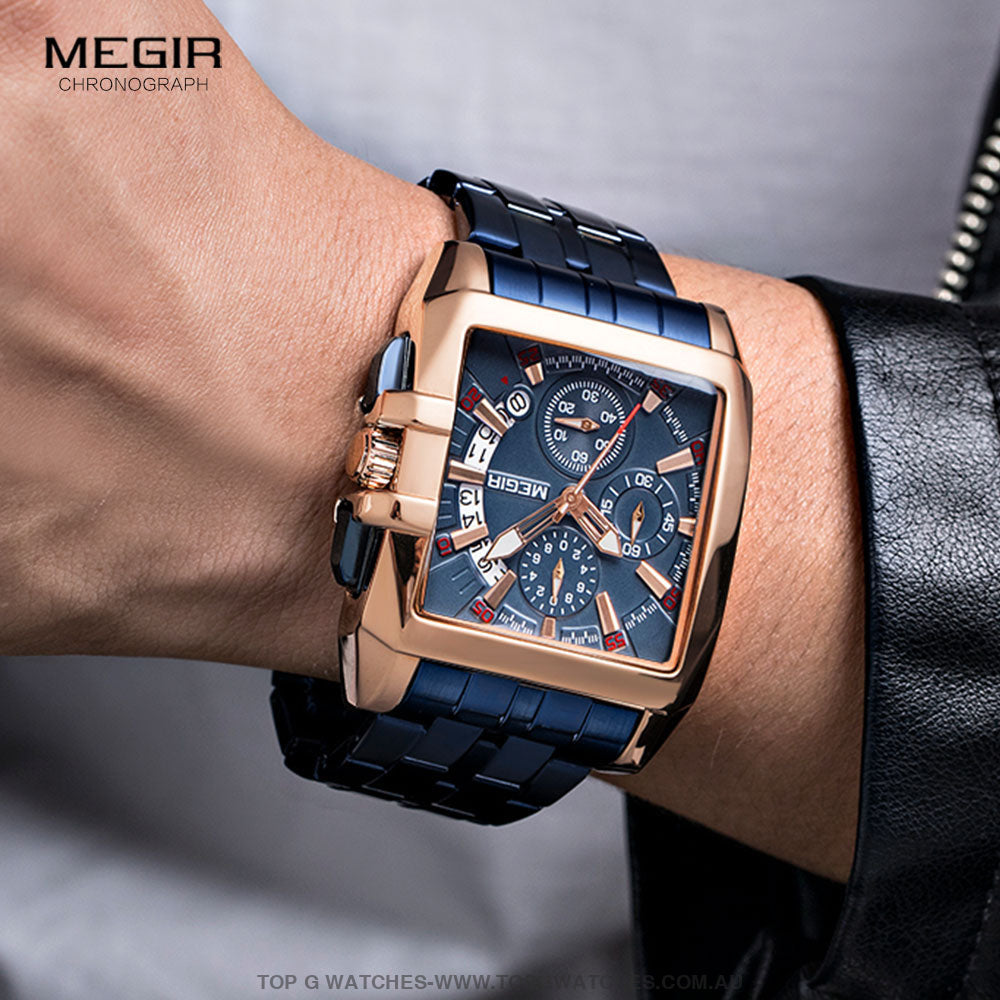 2023 New Megir Big Dial Stainless Steel Luxury Waterproof Luminous Military Sport Watch - Top G Watches