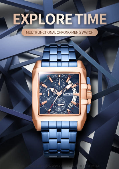 2023 New Megir Big Dial Stainless Steel Luxury Waterproof Luminous Military Sport Watch - Top G Watches