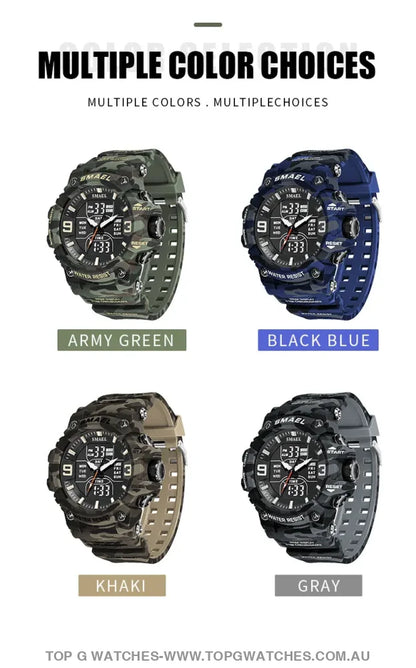 Military Digital Duel SMAEL LED 50m Waterproof LED Stopwatch 8049B Sports Wristwatch - Top G Watches