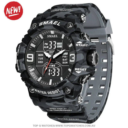 Military Digital Duel SMAEL LED 50m Waterproof LED Stopwatch 8049B Sports Wristwatch - Top G Watches